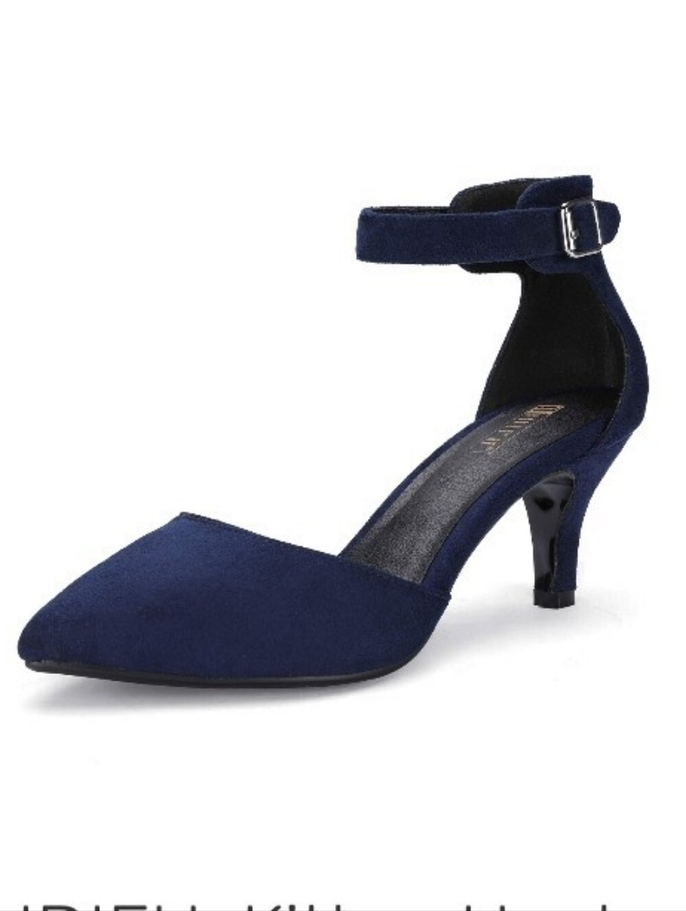 Source Unknown Navy Pointed-Toe Ankle-Strap Kitten Heels